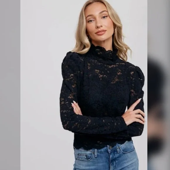 Mock Neck Lace Top - Picture 5 of 6